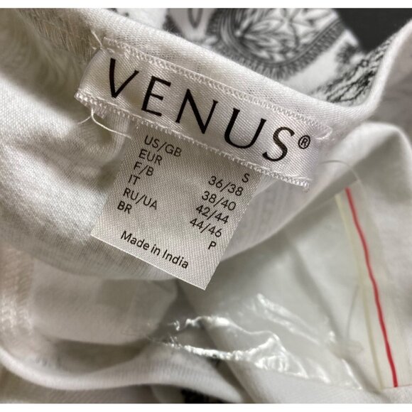 Venus Beaded Black & White Short Sleeve Dress Small Boho Classic Cute Hippie Y2K - Picture 4 of 5